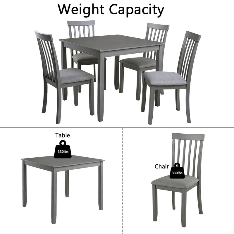 5 Piece Modern Dining Set, Square Wooden Dining Table With 4 Upholstered Chairs For Kitchen, Dining Room - Gray