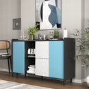 Modern Sideboard Buffet Cabinet With Red Doors And Unique Panel Styling