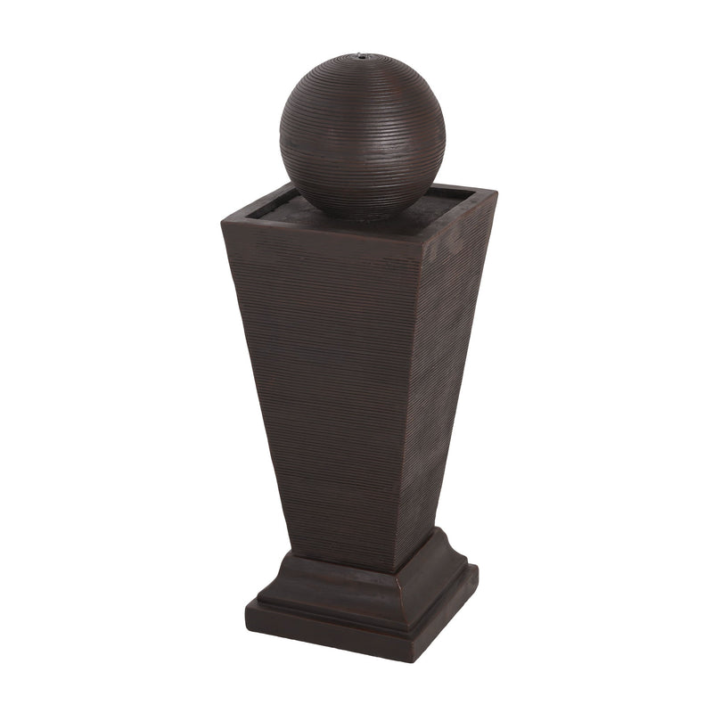 35.5" Tall Column Fountain With LED Lights, Retro Outdoor Decor, Weather Resistant Feature - Dark Brown