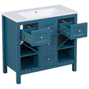 Bathroom Vanity With Resin Sink Combo, Freestanding Vanity Set With 5 Drawers