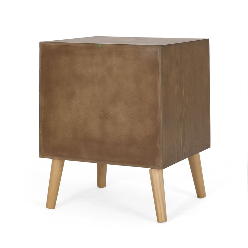 Contemporary End Table With Rattan - Walnut