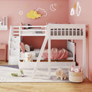 Solid L Shaped Bunk Bed With 3 Drawers, Ladder And Staircase