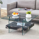Modern 2 Tier Square Coffee Table, Elegant Marble Pattern