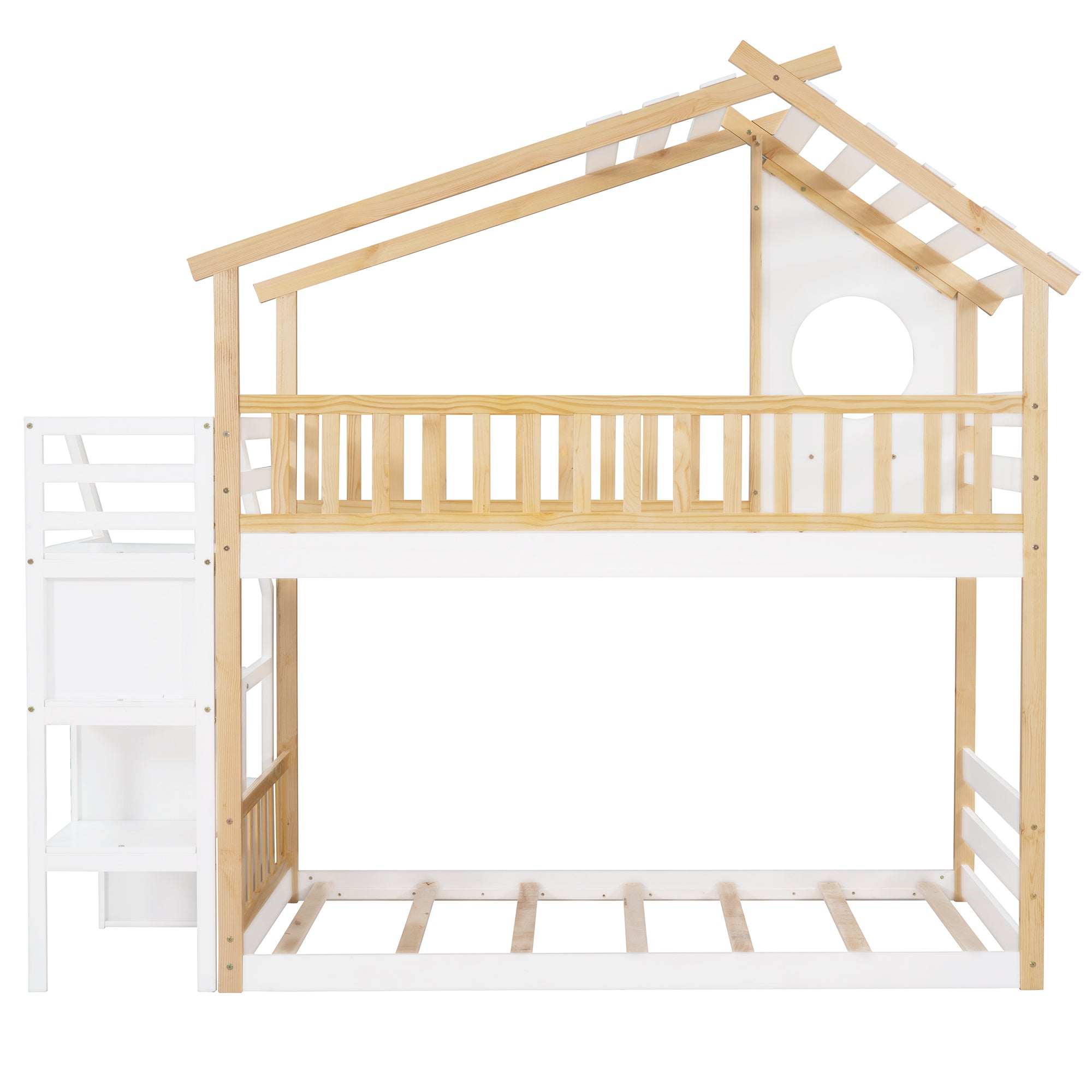 Stairway Twin-Over-Twin Bunk Bed,House Bed,Storage and Guard Rail,Natural Bed +White Stair(OLD SKU :LT000308AAK) - Atlantic Fine Furniture Melbourne FL
