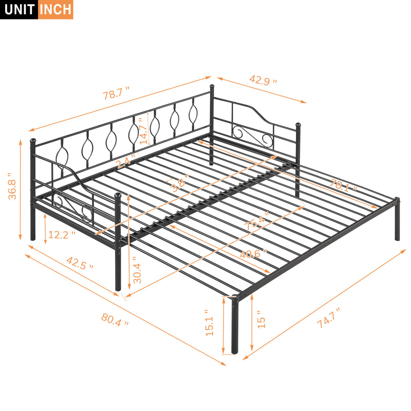 Twin Size Metal Daybed with Trundle, Daybed with Slat No Box required Black