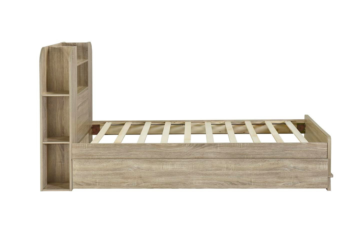 Twin Size Storage Platform Bed Frame with with Trundle and Light Strip Design in Headboard,Natural - Atlantic Fine Furniture Melbourne FL