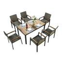 All Weather 7 Piece Patio Dining Table Set With Umbrella Hole - Brown / Gray
