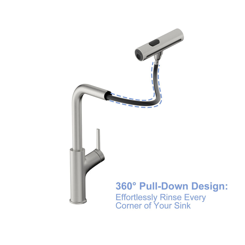 30" Single Bowl Drop In Kitchen Sink With Pull Out Faucet And Soap Dispenser - Brushed Nickel