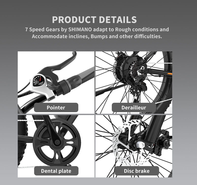 26" 750W Camouflage Electric Bike Fat Tire P7 48V 12.5Ah Removable Lithium Battery For Adults With Detachable Rear Rack Fender S07 - G - White