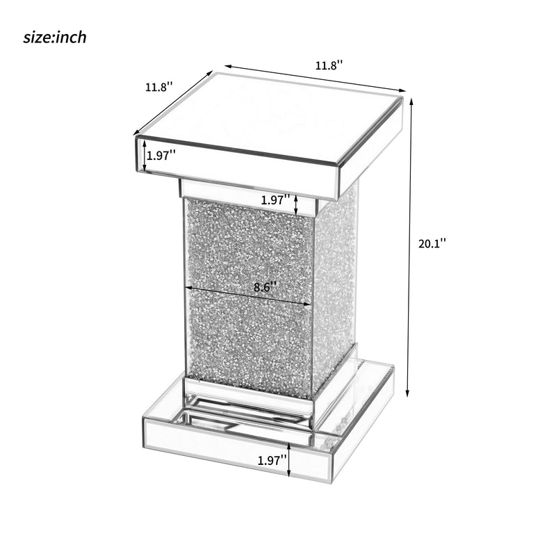 Square Mirrored End Table With Led Lights, Modern Side Table With Crystal Inlay For Living Room