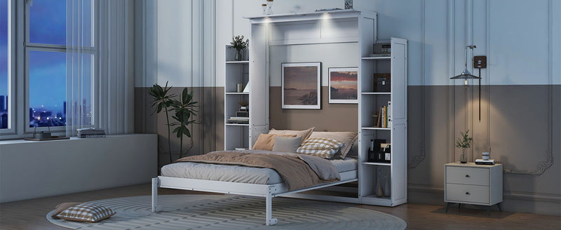 Wall Murphy Bed With Shelves And LED Lights