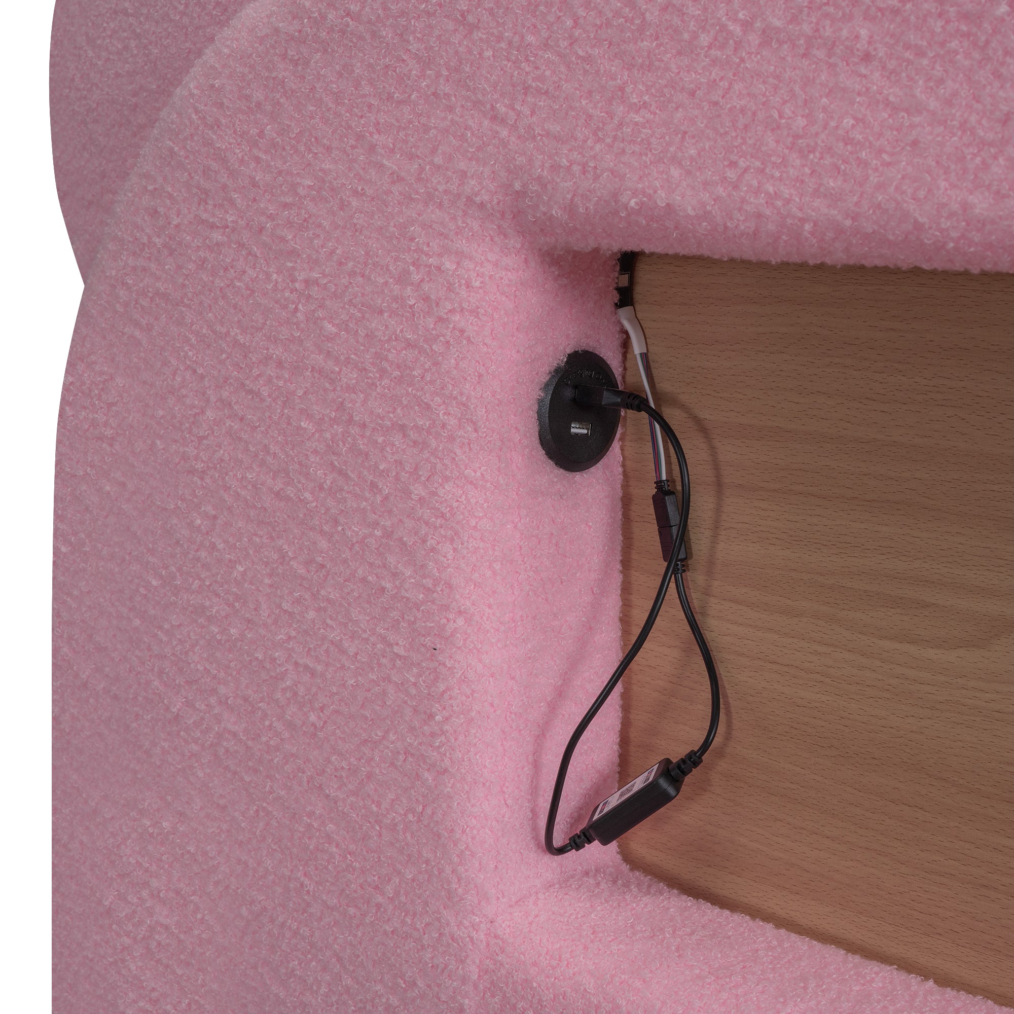 Full Size Upholstered Storage Platform Bed with Cartoon Ears Headboard, LED and USB, Pink - Atlantic Fine Furniture Melbourne FL