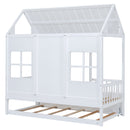 Twin Size Wood House Bed With Twin Size Trundle, Wooden Daybed, White