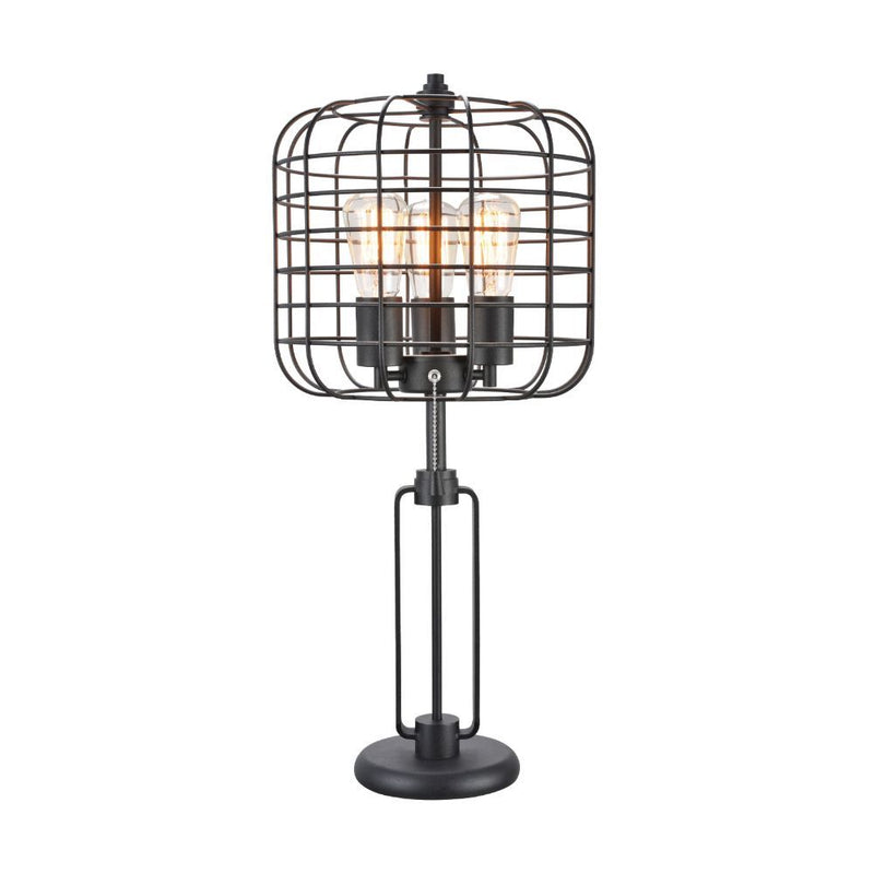 The Manus floor lamp will enhance your home with the sleek and industrial style that will stand out in any room. This lamp features a simple metal cage shade and a base in a rich finish.