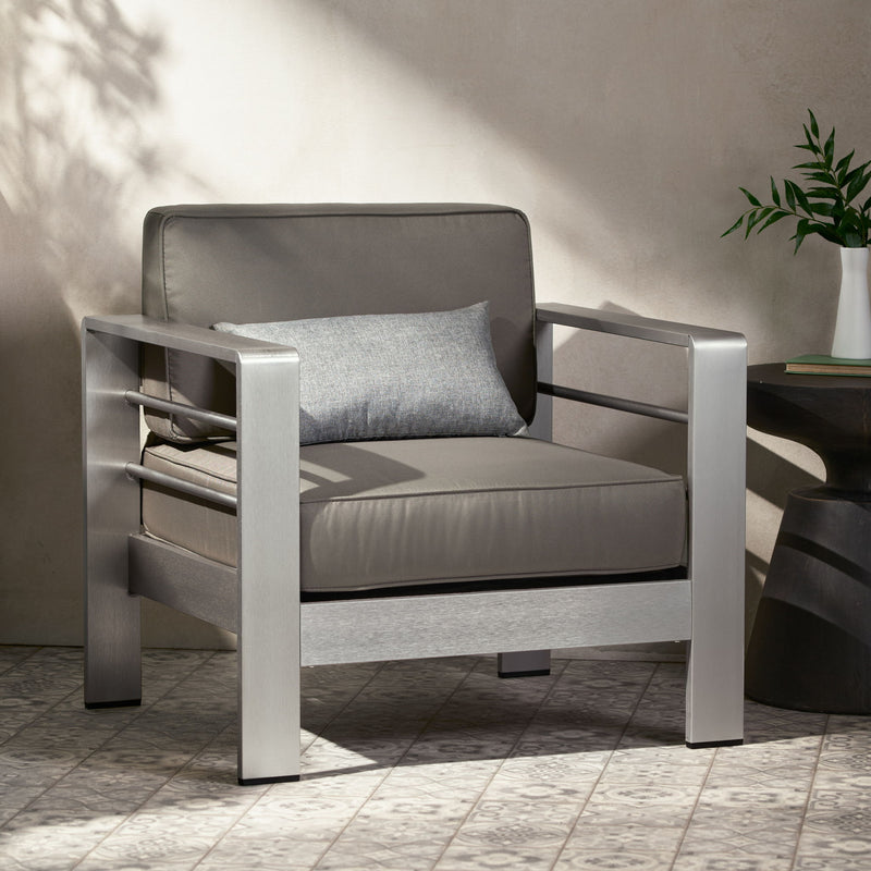 Outdoor Aluminum Club Chair With Cushion - Gray