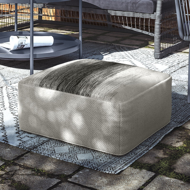 Sabella - Square Woven Outdoor / Indoor Pouf - Grey / White