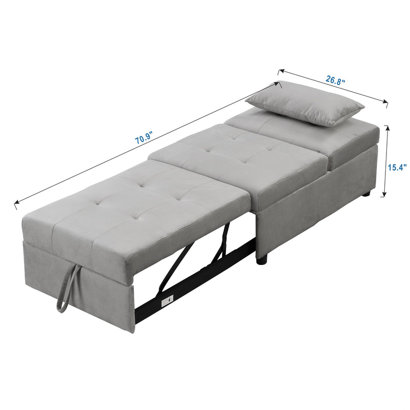 Folding Ottoman Sofa Bed - Gray Fabric