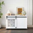 Dog Crate With Sliding Barn Door And Side Access, Lockable Wheels For Small To Medium Dogs - White