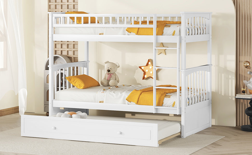 Twin over Twin Bunk Bed with Twin Size Trundle, Convertible Beds, White - Atlantic Fine Furniture Melbourne FL