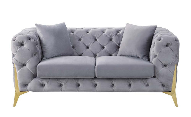 Jelanea - Loveseat - Gray Velvet & Gold Finish