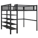 Full Size Metal Loft Bed with 4-Tier Shelves and Storage, Black
