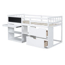 Low Loft Bed With Rolling Desk, Shelf And Drawers