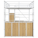 Full Size Loft Bed With Storage Staircase, Wardrobe, Shelves, And Lockers Natural Mdf Details - White / Natural