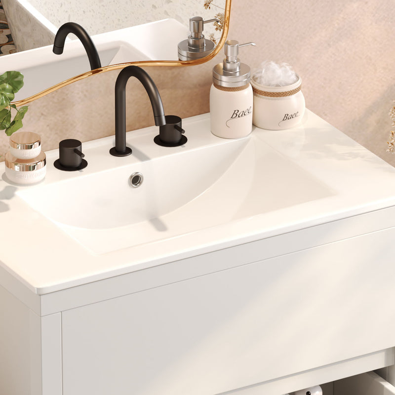 Freestanding Bathroom Vanity With Ceramic Sink, 2 Full Extension Drawers