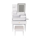 3 Color LED Vanity Mirror With Stool, 2 Drawers & 5 Storage Cabinets, Adjustable Lighting - White