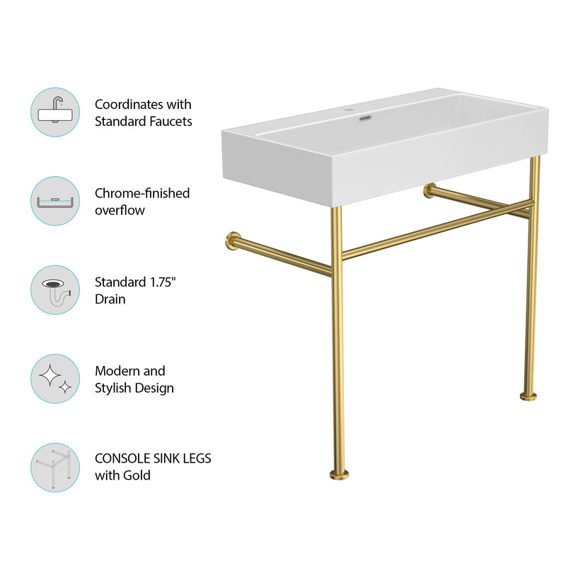 Ceramic Console Bathroom Sink With Overflow