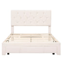 Full Size Storage Bed Velvet Upholstered Platform Bed with a Big Drawer - Beige