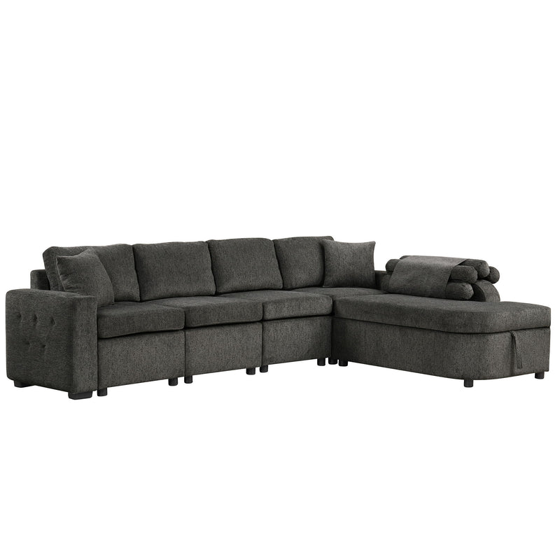 L-Shaped Couch Sectional Sofa With Storage Chaise, Cup Holder And USB Ports For Living Room