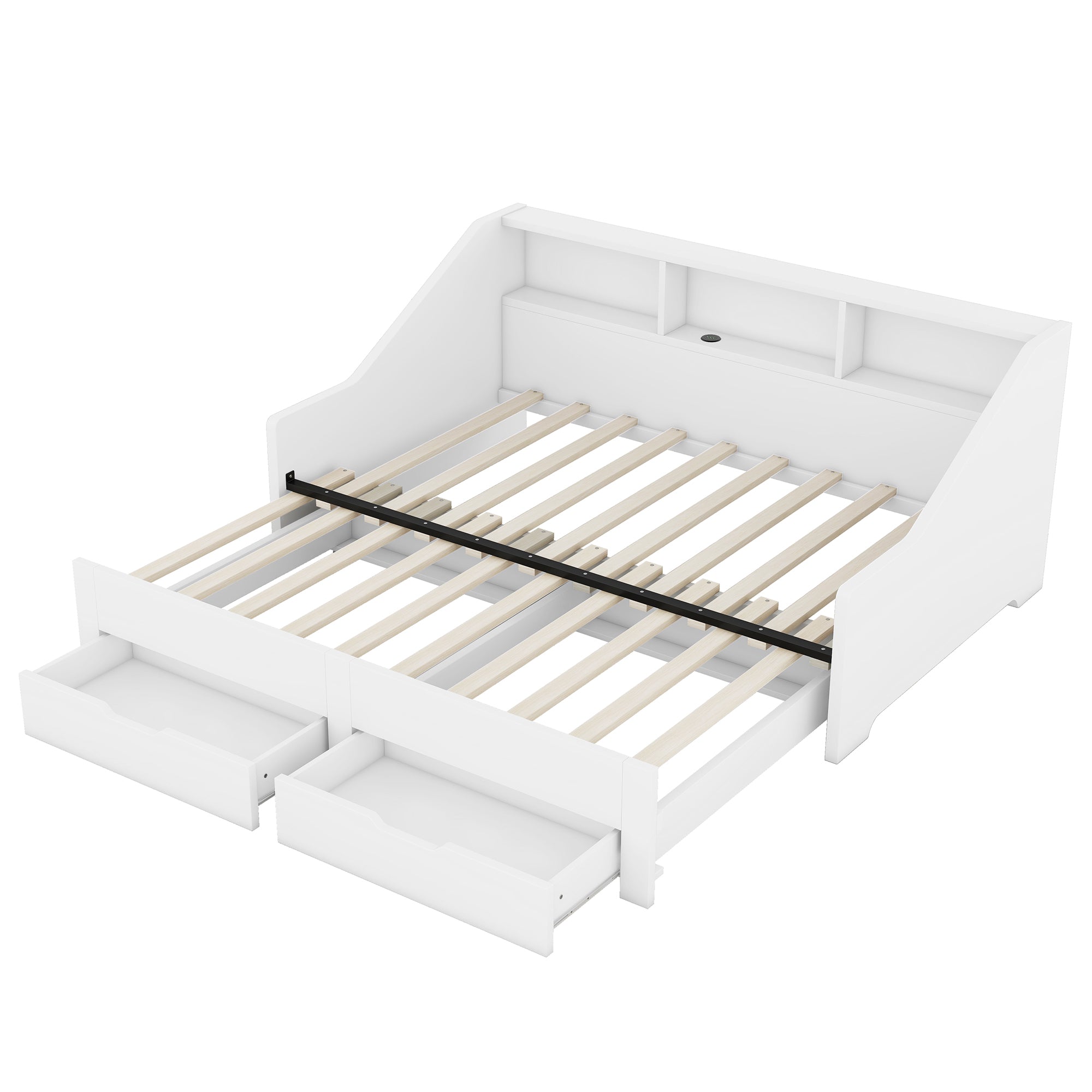 Twin to King Size Daybed Frame with Storage Bookcases and Two Drawers,Charging Design,White - Atlantic Fine Furniture Melbourne FL