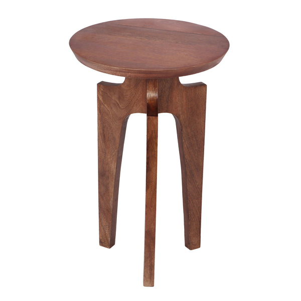 Midcentury Mango Wood Round End Table With 3 Legs - Honey