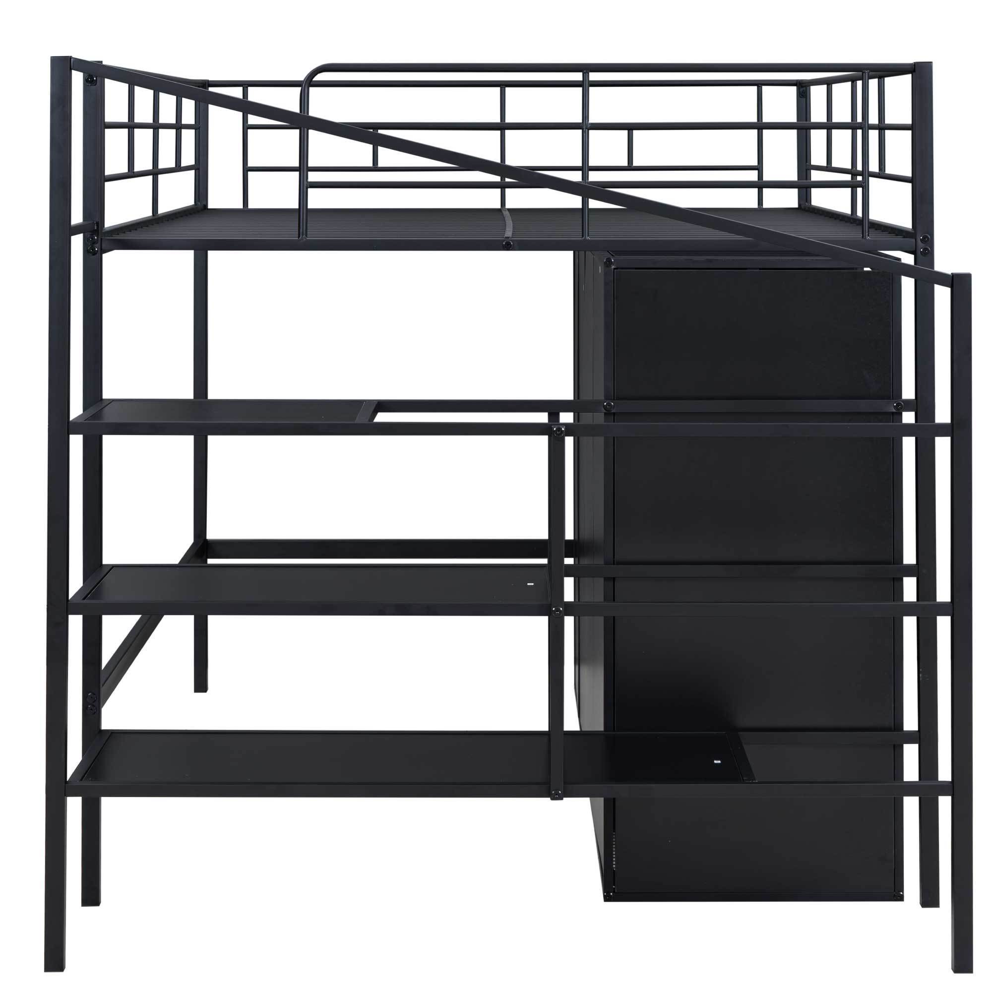 Full Size Metal Loft Bed with Drawers, Storage Staircase and Small Wardrobe - Atlantic Fine Furniture Melbourne FL