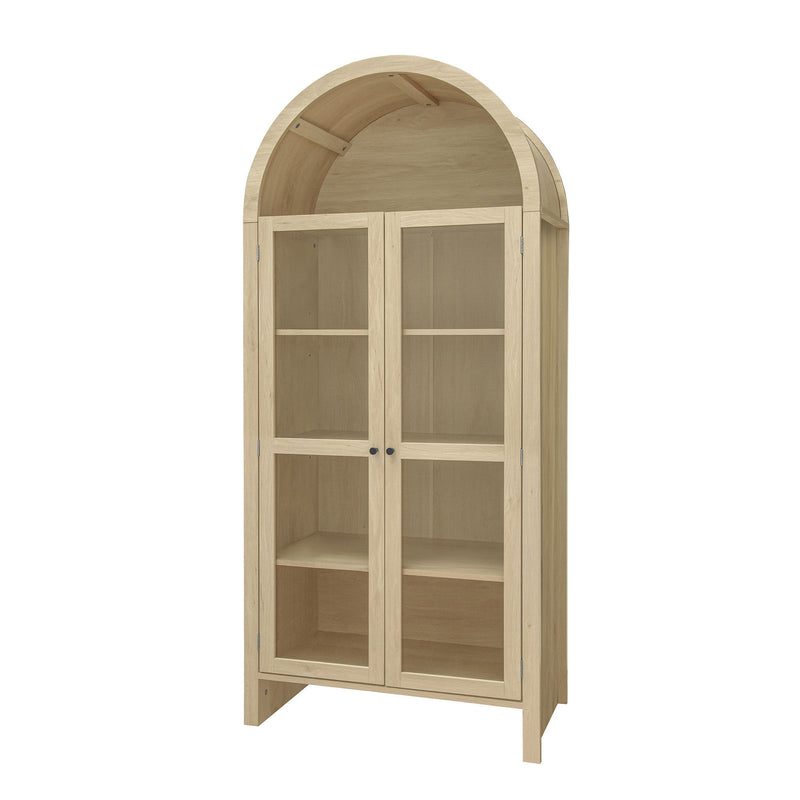 Tall Arched Kitchen Pantry, Modern Farmhouse Wood Kitchen Storage Cabinets, Arched Storage Display Cabinet With Adjustable Shelves, Versatile Cupboard For Kitchen, Dining Room - Natural