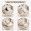 Loveseat Sofa, Comfortable Deep Seat Sofa Bed, Modern Small Corduroy Couch For Living Room Bedroom,Reversible Cushion With Pillows,No Assembly Required,White