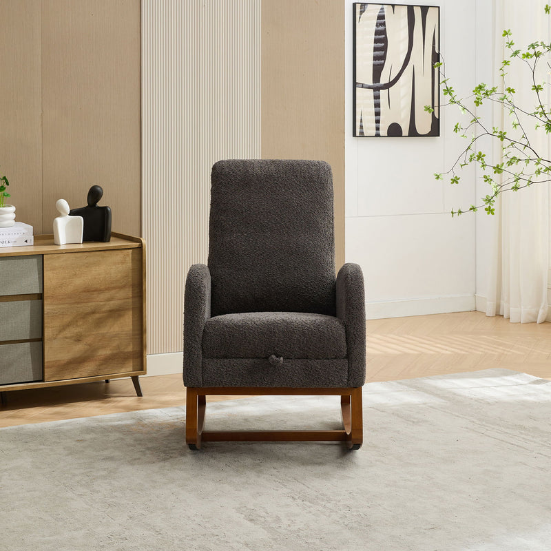 High Back Glider Rocking Chair With Retractable Footrest And Rubber Wood Legs