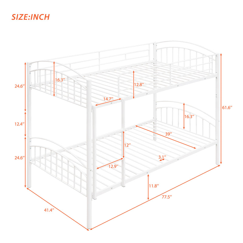 Twin Over Twin Metal Bunk Bed,Divided into Two Beds(White){OLD SKU:MF280424AAK}