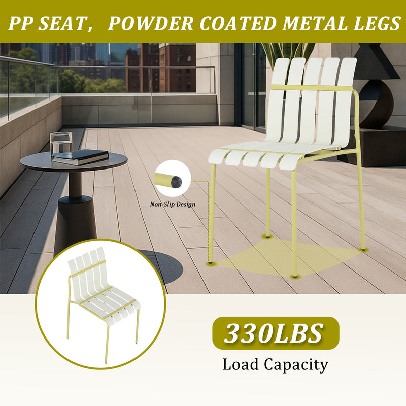 4 Piece Set Of Modern Color Block Designed Single Chairs With Long Table