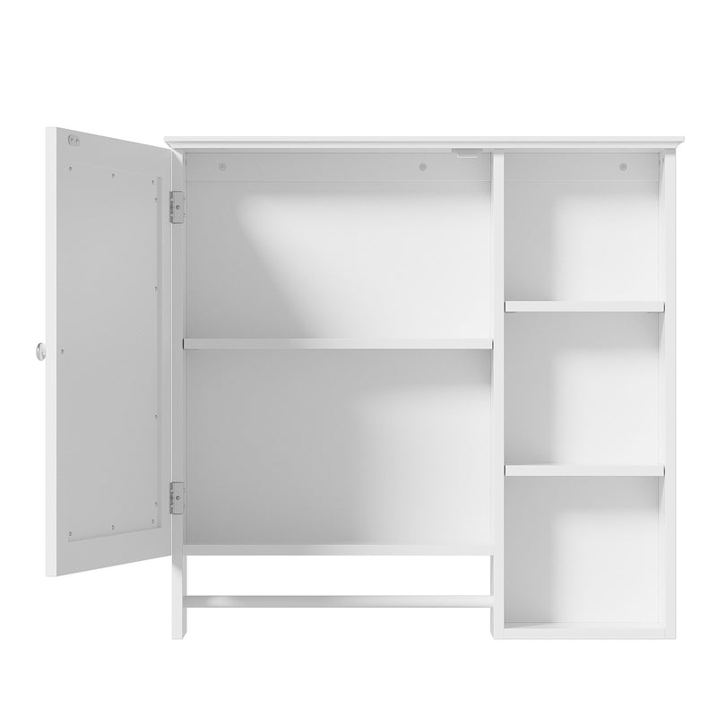 Wall Mounted Bathroom Storage Cabinet, Medicine Cabinets With Large Mirror Door, Adjustable Shelves And Three Open Storage Levels(Not Include Bathroom Vanity)