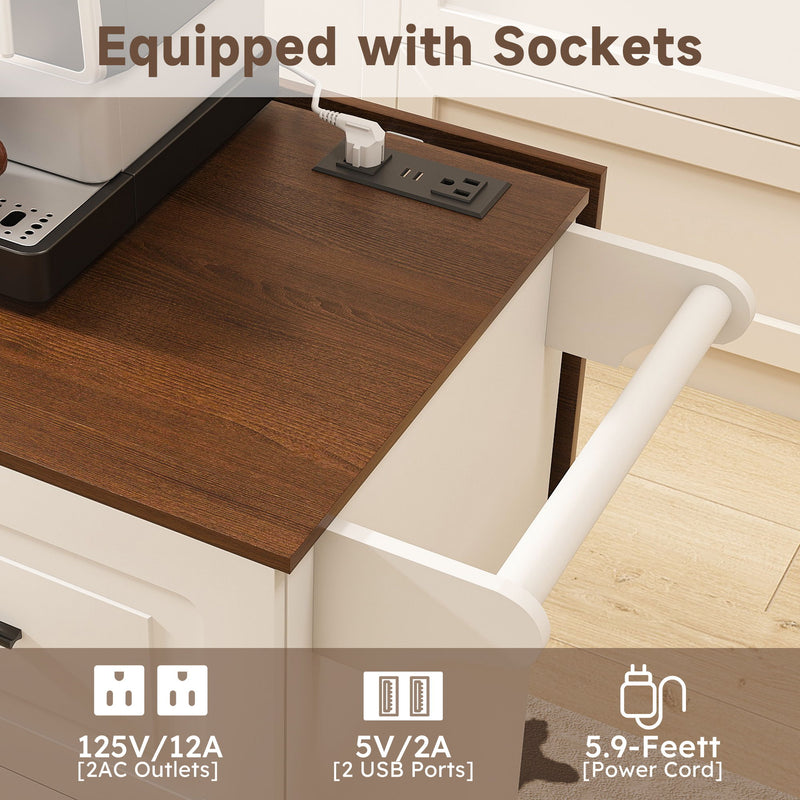 Kitchen Island Cart With Foldable Tabletop & Drop Leaf Mobile Breakfast Bar With Wood Top And Storage - White / Walnut