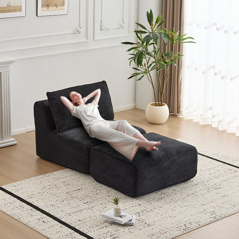 Compressed Sofa, Single Chaise Longue, Movable Ottoman For Living Room - Black