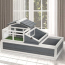 Luxury 3 Room Wooden Tortoise House Habitat With Turf Balcony & 2 Stories - Gray / White