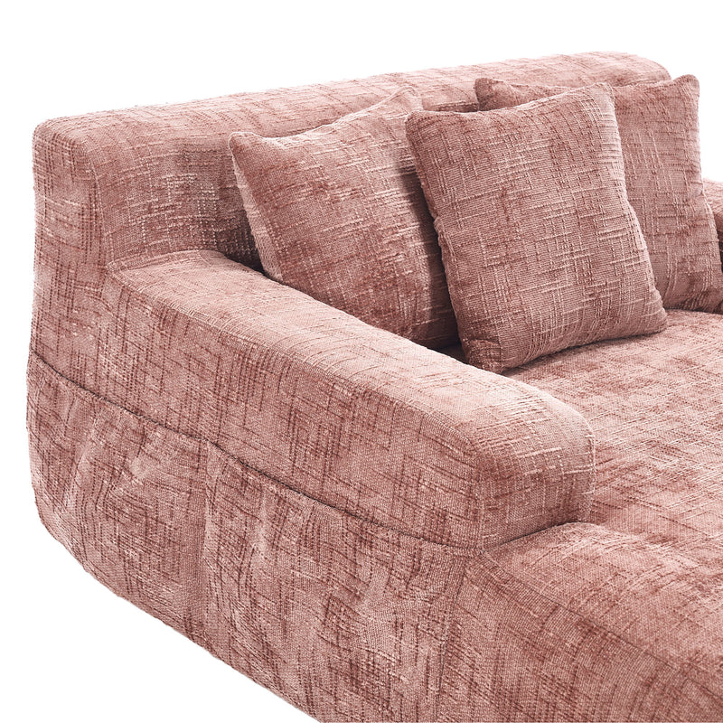 Chenille Interior Lazy Sofa Chaise Longue Armchair With 3 Pillows And Armrests