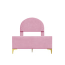 Twin Size Upholstered Platform Bed with Classic Semi-circle Shaped headboard and Mental Legs, Velvet, Pink