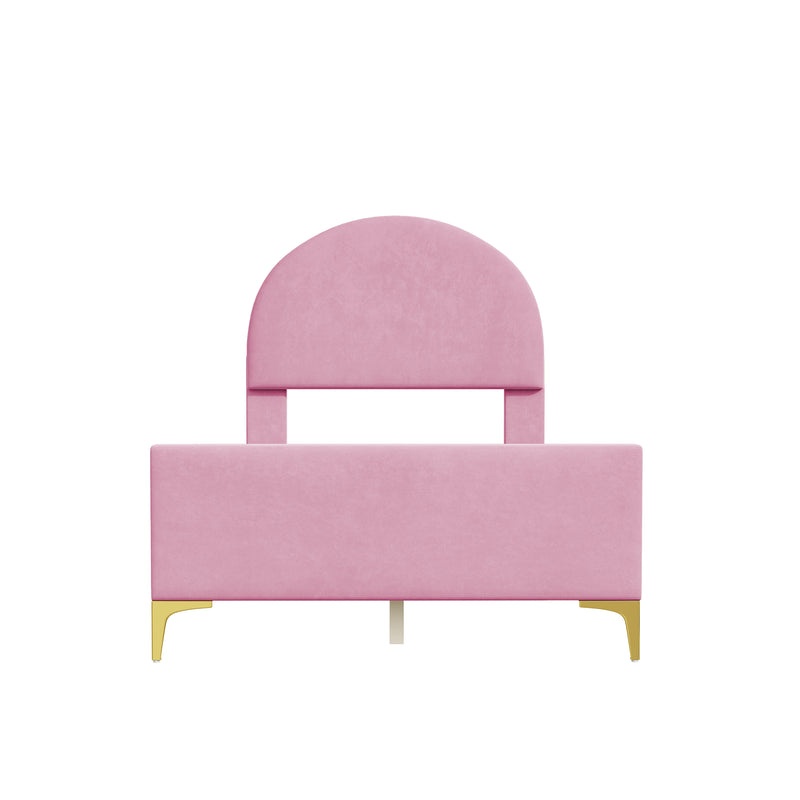 Twin Size Upholstered Platform Bed with Classic Semi-circle Shaped headboard and Mental Legs, Velvet, Pink