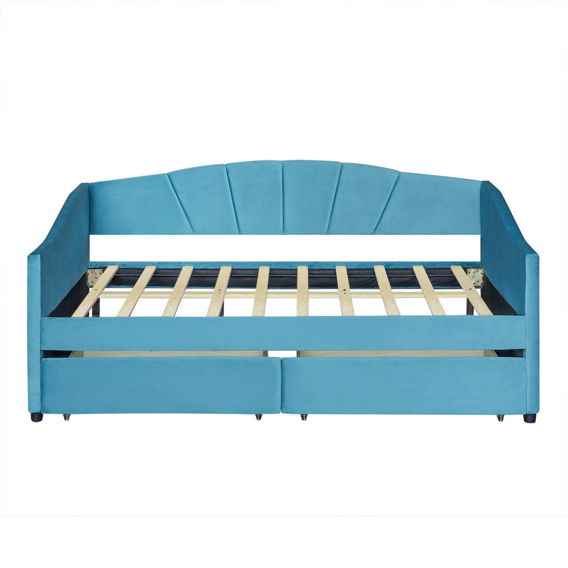 Upholstered Daybed With Two Drawers And Wood Slat