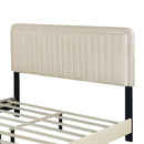 QUEEN SIZE UPHOLSTERED BED WITH ADJUSTABLE HEIGHT / MATTRESS 10 TO 14 INCHES / LED DESIGN WITH FOOTBOARD DRAWERS STORAGE / NO BOX SPRING REQUIRED BEIGE