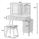 Modern Makeup Vanity Desk With LED Lights & Mirror 4 Drawer Dressing Table Set Space Saving For Bedroom - White